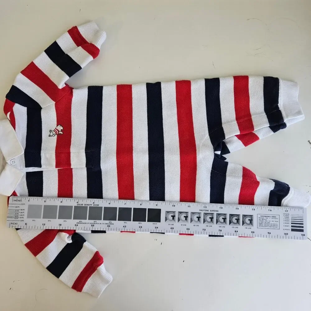 Janie and Jack‎ Polo Rugby Stripe Red Blue Puppy Coverall & Beanie | Baby 0-3 M